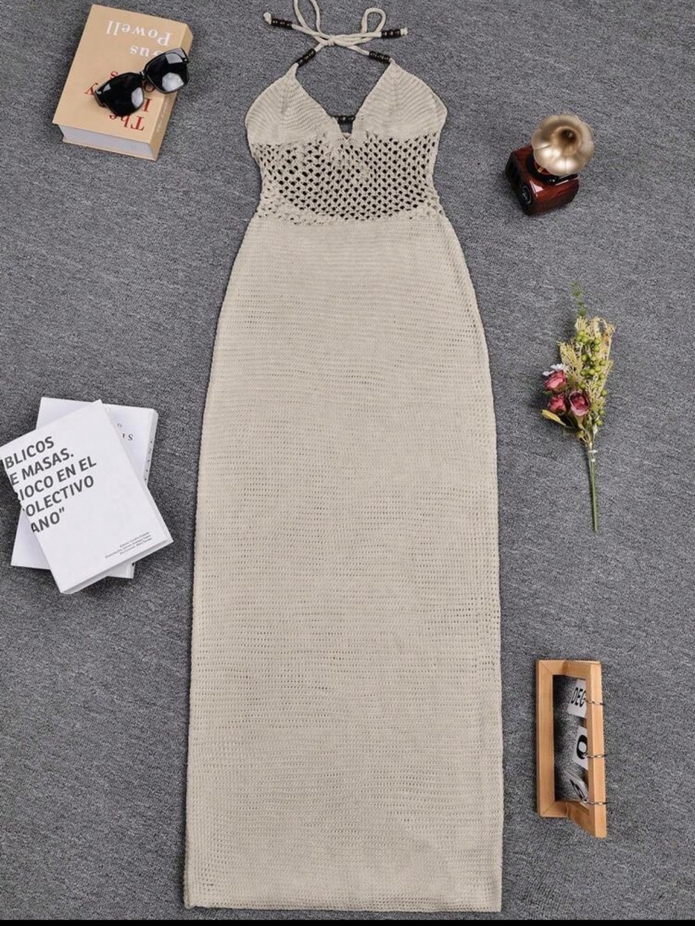 SHEIN Crochet Halter Maxi Dress in Cream - Picture 4 of 8